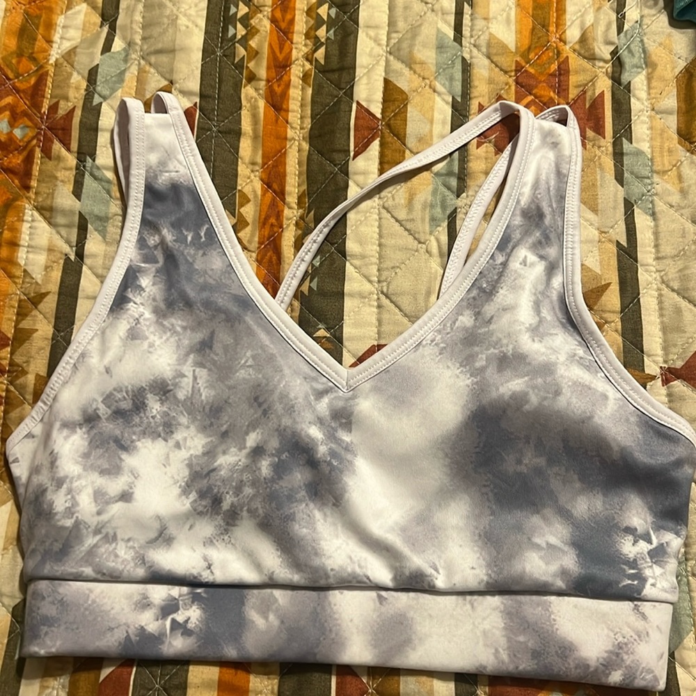 Avia gray and white tie dye sports bra, size small